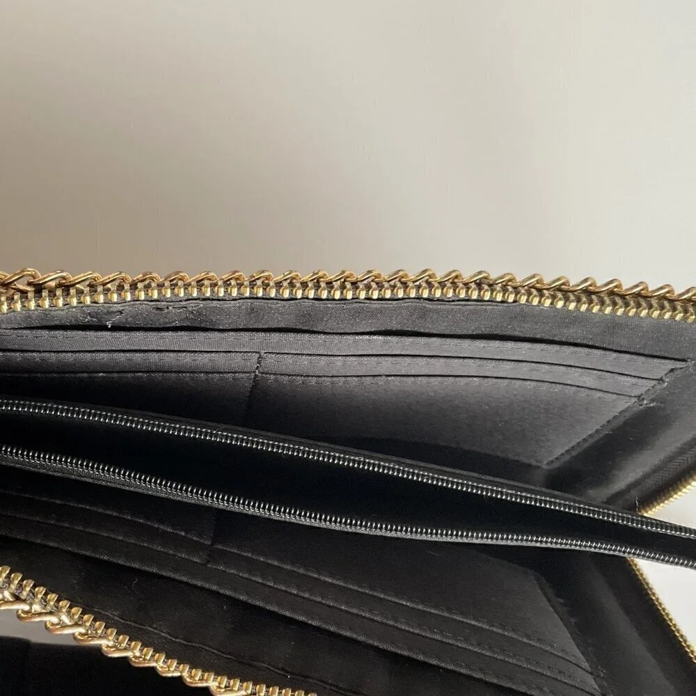 BLACK FAUX  SNAKE SKIN CLUTCH PURSE WITH  GOLD CHAIN DETAIL